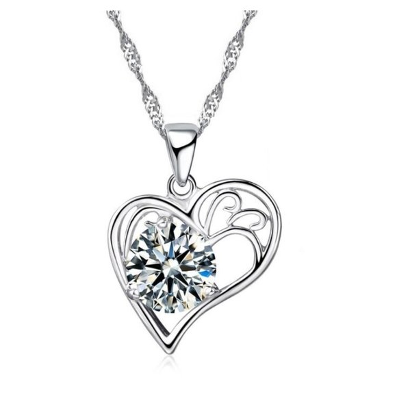 💎 NEW ❤️ Bundle Heart Elegant 925 Sterling Silver Earrings And Necklace Set - Picture 4 of 4